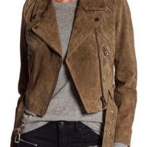 Vigoss 100% Leather Suede Belted Full-Zip Moto Jacket